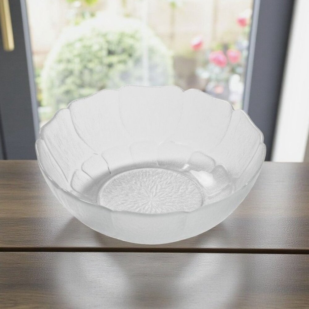 Arcoroc Clear Glass Bowl With 9" Fleur Design Elegant Floral Pattern Serving Dis
